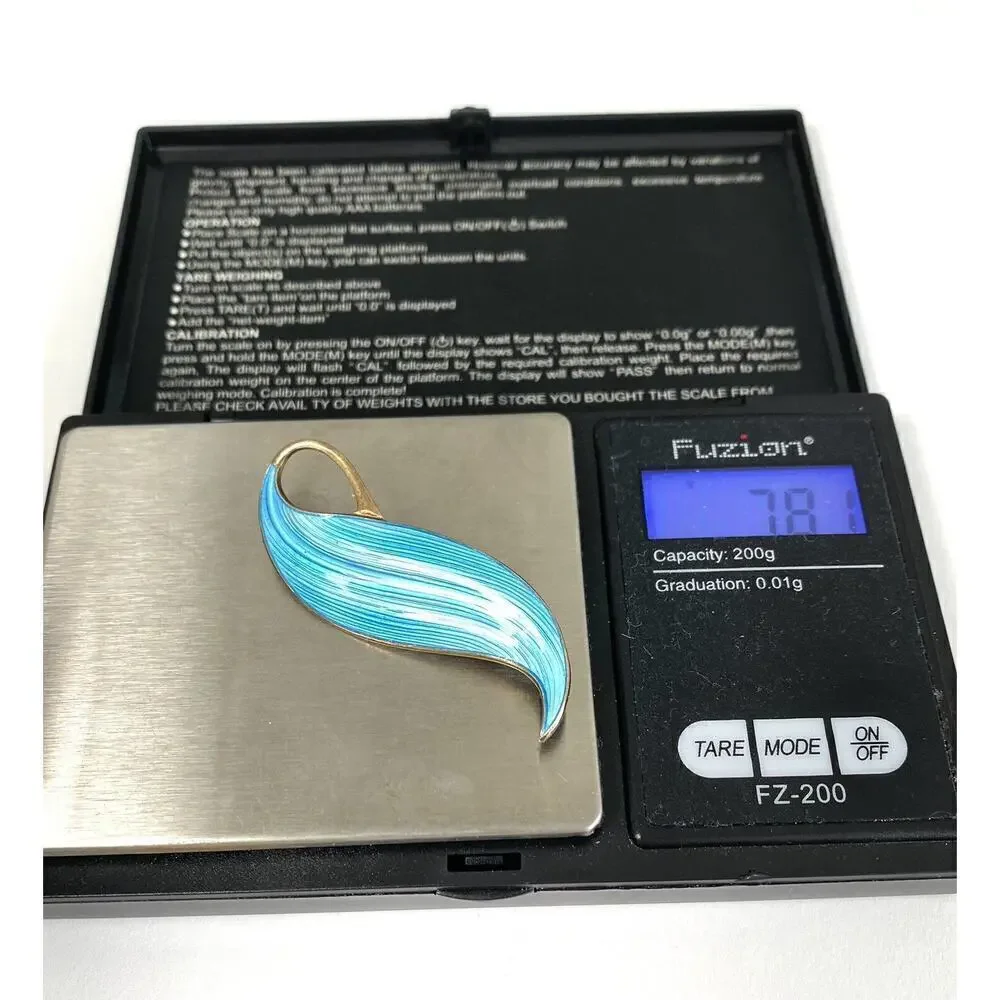 Norway Sterling 925 SV Blue Enamel Leaf Gold Plated Vintage 7.81g Estate